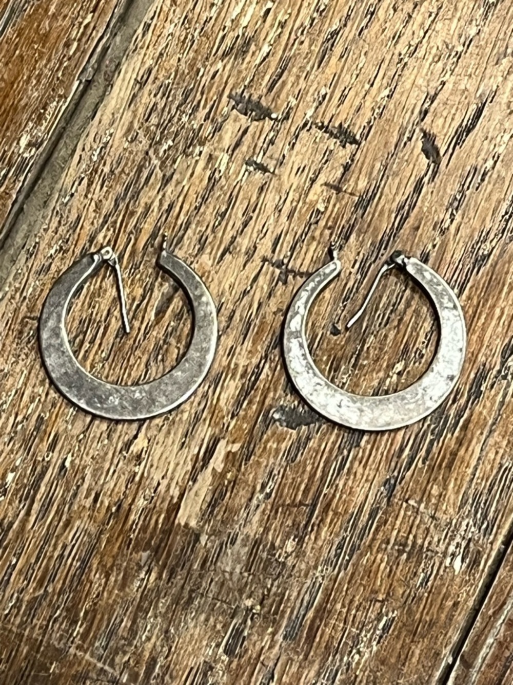 Hammered Silver Hoop Earrings - Picture 2 of 2
